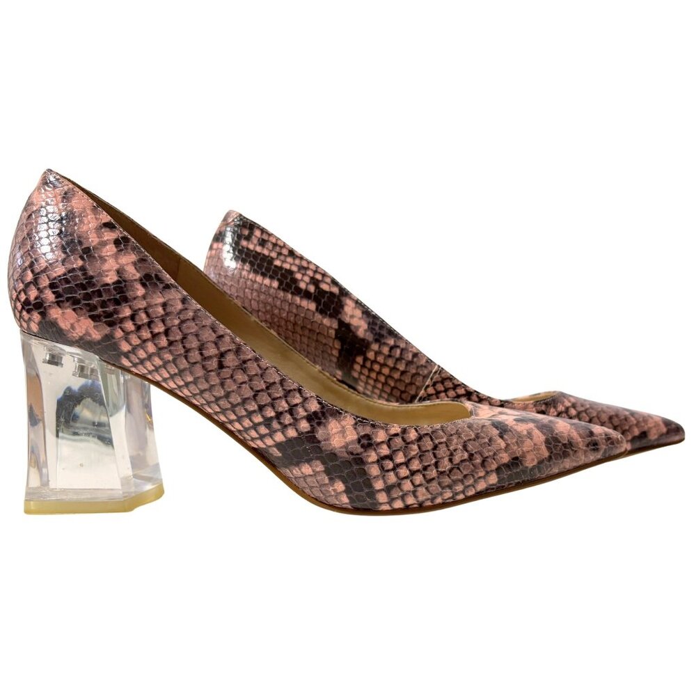 Marc Fisher Pink Snake Print Clear Block Pointed … - image 1